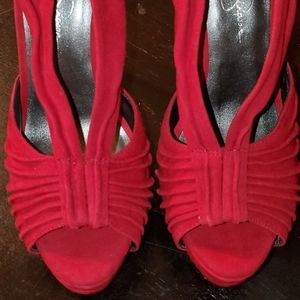 Jessica Simpson red suede peep toe stilettos